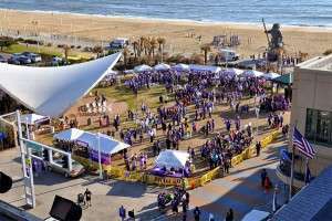 An early-morning crowd gathers for PurpleStride Tidewater in Virginia Beach, Va., on April 5, 2014.