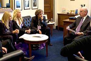 Cindy, Jennifer and Sean Landon speaking with Congress about pancreatic cancer research funding