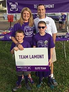 Robb Lamont with wife Lori and sons Ryan and John at PurpleStride Tampa Bay 2015.