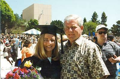Julie Fleshman and her dad, Jim Fleshman, in 1997, University of California, Santa Barbara graduation.