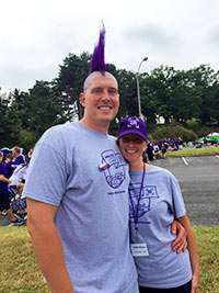 You can’t Wage Hope without a purple mohawk! Katie and Justen at PurpleStride St. Louis in 2015. 