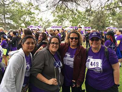 Christina Machado (second from left) with fellow Sally Ride Elementary staff members at PurpleStride Los Angeles 2016. 
