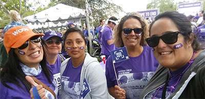 The Sally Ride Astronauts team takes a PurpleStride selfie before they walk.