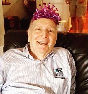 Murray Shelton, celebrating his birthday with a purple crown. 