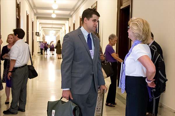 Josh Yazman attends meetings with advocates from his area and members of Congress at Pancreatic Cancer Advocacy Day, requesting continued research funding for pancreatic cancer.