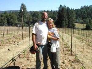 Husband and wife team in their vineyard, Baiocchi Wines, before her pancreatic cancer diagnosis.