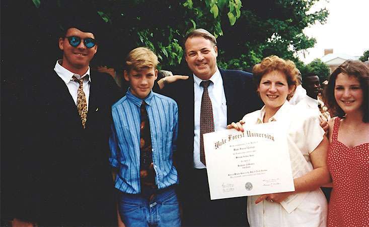 Family of five at a Wake Forest University graduation in 1993.