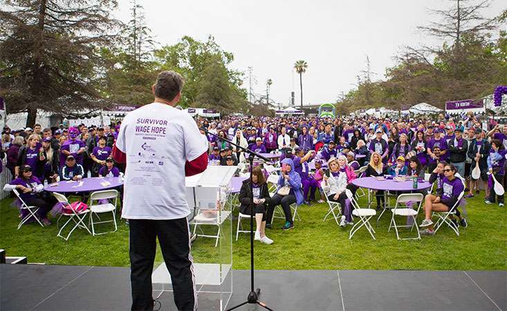 PA pancreatic cancer survivor gives a speech at PurpleStride 5K walk to raise awareness and funds