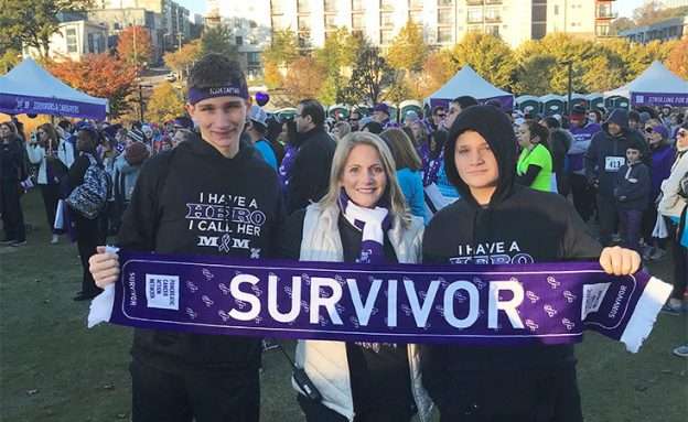 Pancreatic cancer survivor attends PurpleStride event with her two sons