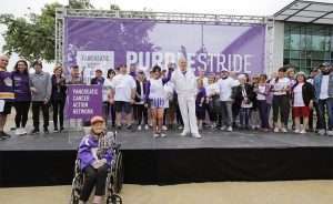 Alex Trebek with more than 50 other pancreatic cancer survivors at pancreatic cancer walk
