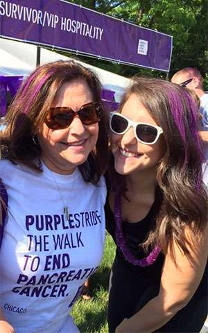 12-year pancreatic cancer survivor with her daughter at PurpleStride Chicago 2018 5K fundraiser