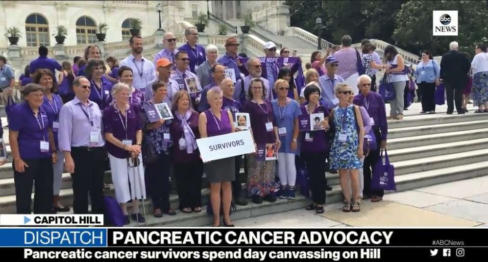 Pancreatic cancer survivors stand on the steps of Capitol Hill in Washington, D.C.