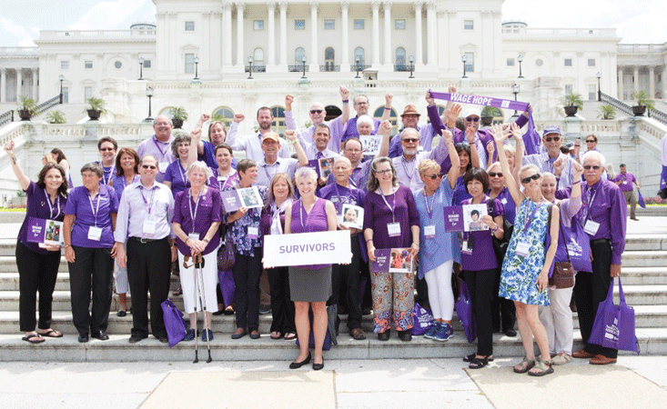 Nearly 100 pancreatic cancer survivors cheer on the steps of Capitol Hill for Advocacy Day