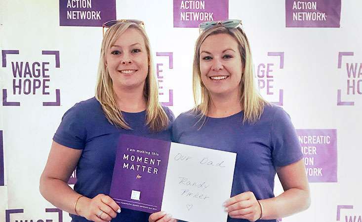 Two sisters hold sign for their dad at Pancreatic Cancer Action Network’s Advocacy Day 2019