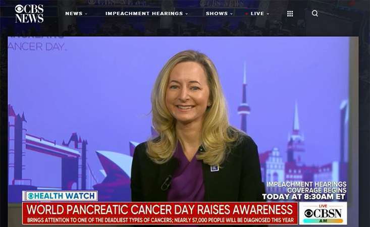 PanCAN CEO appears on the set of CBS News to speak about pancreatic cancer awareness