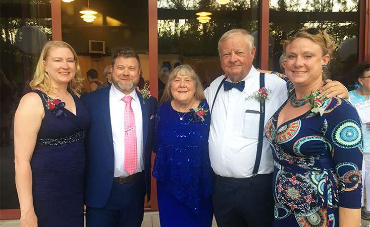 Stage IV pancreatic cancer survivor and successful clinical trial participant at son’s wedding