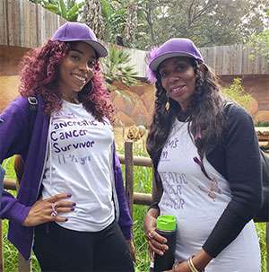 Pancreatic cancer survivor and her mom at PanCAN PurpleStride Los Angeles 5K walk in 2019