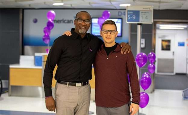American Airlines employee Craig Irving with friend Adam Deal, a pancreatic cancer survivor