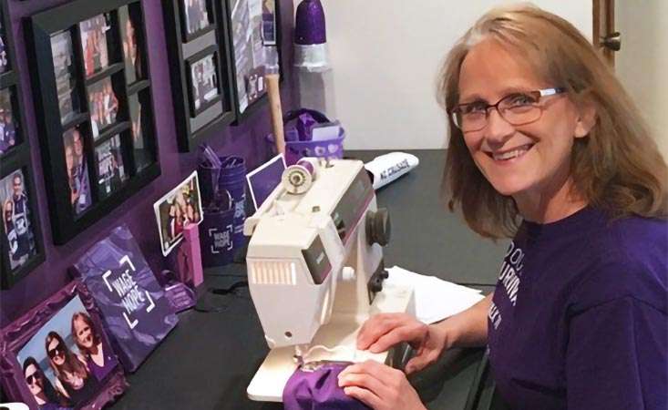 PanCAN volunteer uses PurpleStride T-shirts to sew masks for frontline responders