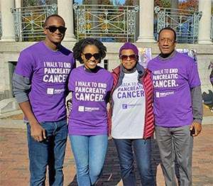 Family at PanCAN PurpleStride 5K walk in support of mother with pancreatic cancer