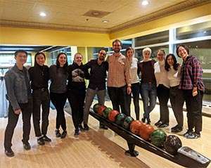 Pancreatic cancer research group's team-building activity at a bowling alley