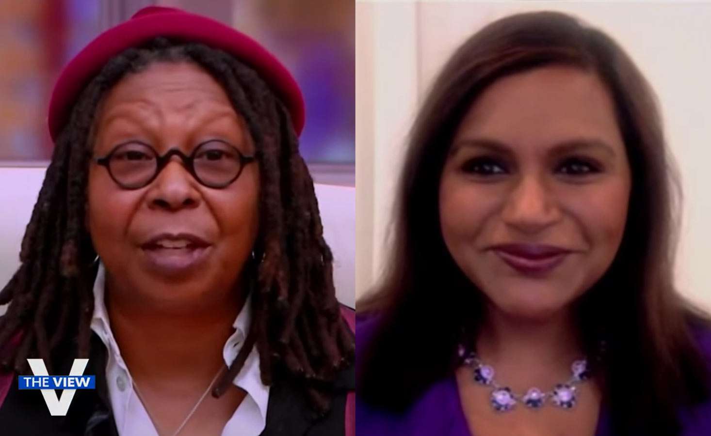 Mindy Kaling and Whoopi Goldberg on “The View” Nov. 30, 2020, discussing supporting PanCAN