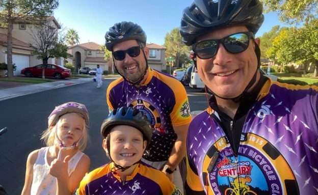 Males on bikes taking part of PurpleStride events..