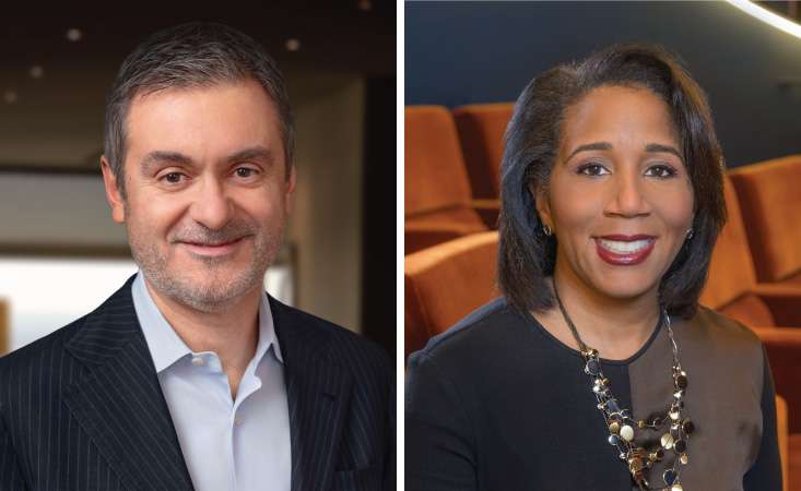 Headshot of a professional, middle-aged black woman and a headshot of a professional, middle-aged Caucasian male