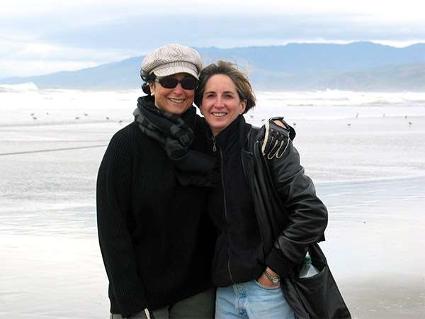 Susan Lombardi and Linda Amuso on the beach in California