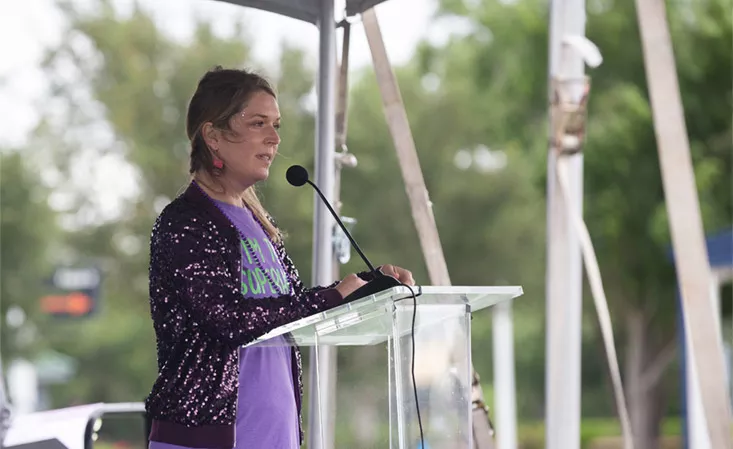 Survivor Allison Kuban speaking at PanCAN PurpleStride Houston