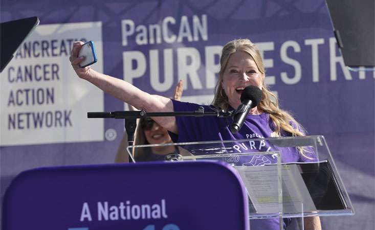 Lisa Niemi Swayze on stage at PanCAN PurpleStride 2024